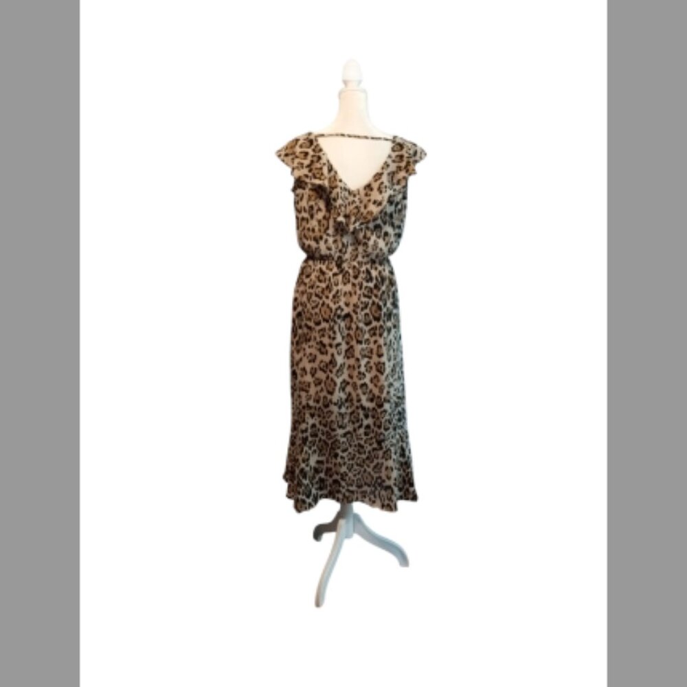 Socialite Leopard Print High-Low Ruffle Wrap Dress M - Picture 3 of 11